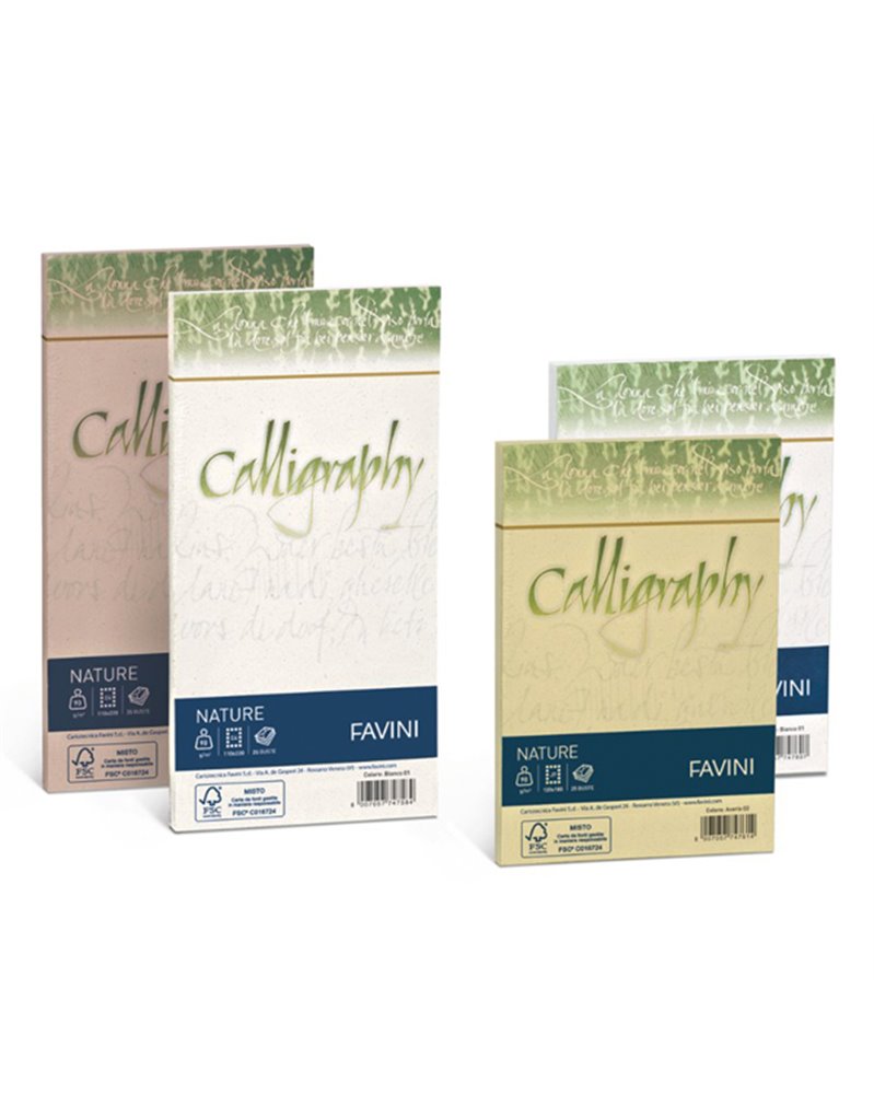25 buste CALLIGRAPHY NATURE 120gr 110x220mm oliva FAVINI