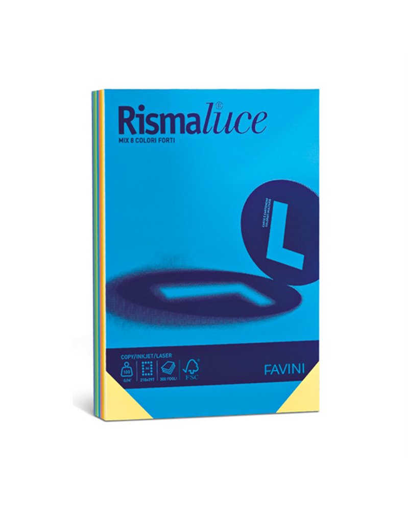 Carta RISMALUCE 90gr A3 300fg mix 8 colori FAVINI