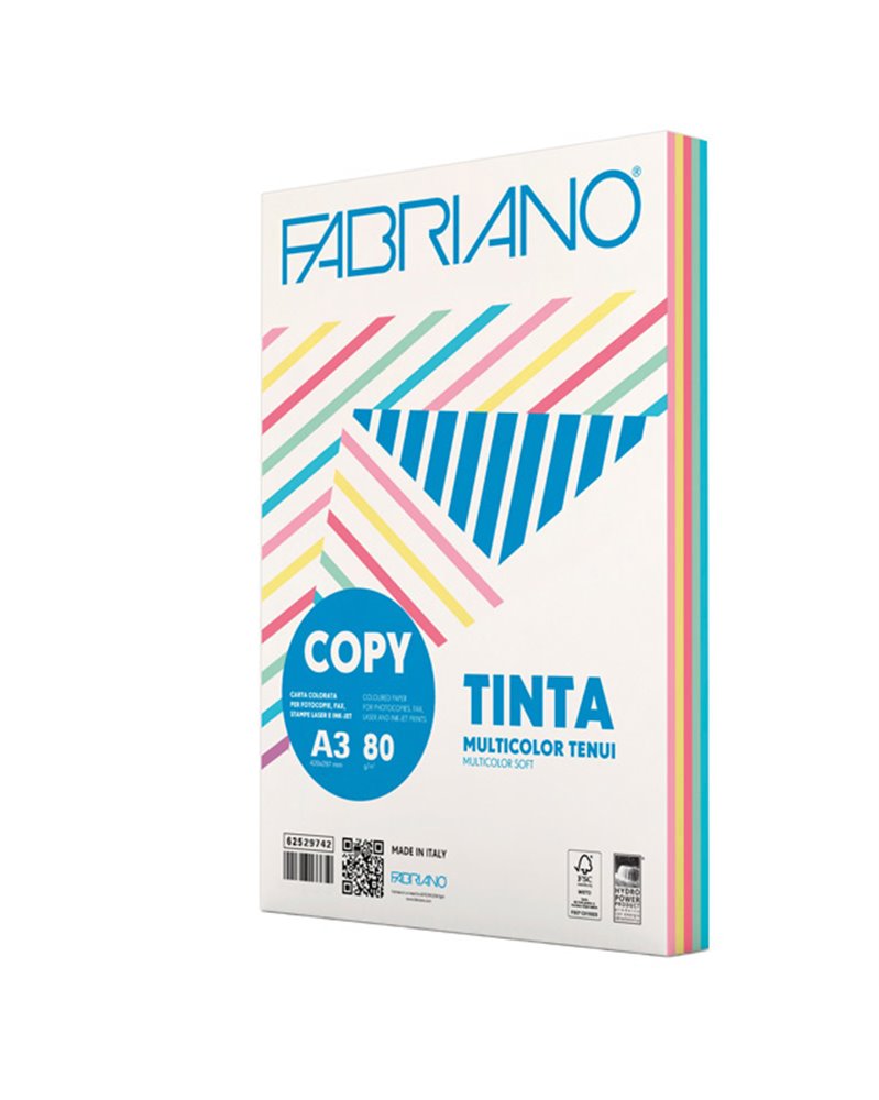 CARTA COPY TINTA MULTICOLOR A3 80gr 250fg mix 5 colori tenui FABRIANO