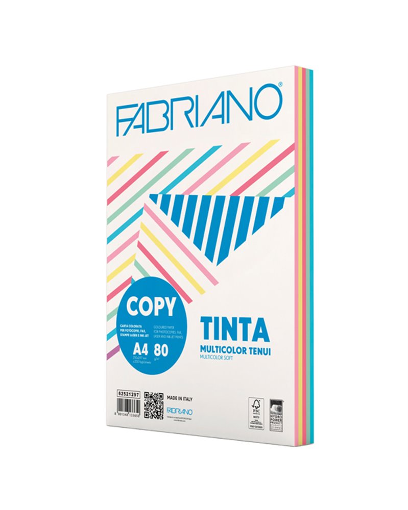 CARTA COPY TINTA MULTICOLOR A4 80gr 250fg mix 5 colori tenui FABRIANO