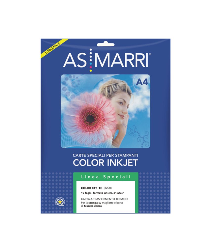 CARTA INKJET A4 10FG TRASFERIMENTO TERMICO x TESSUTI CHIARI AS MARRI