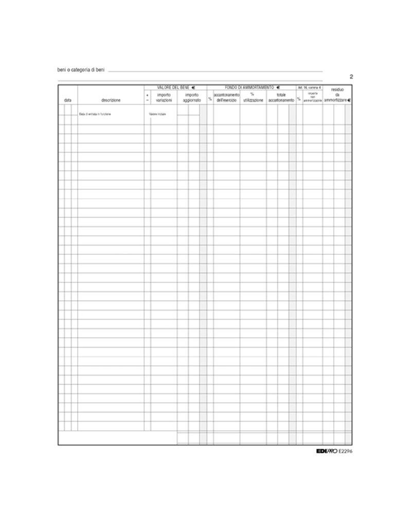 REGISTRO CESPITI AMMORTIZZABILI 31X24,5 47PAG. E2296