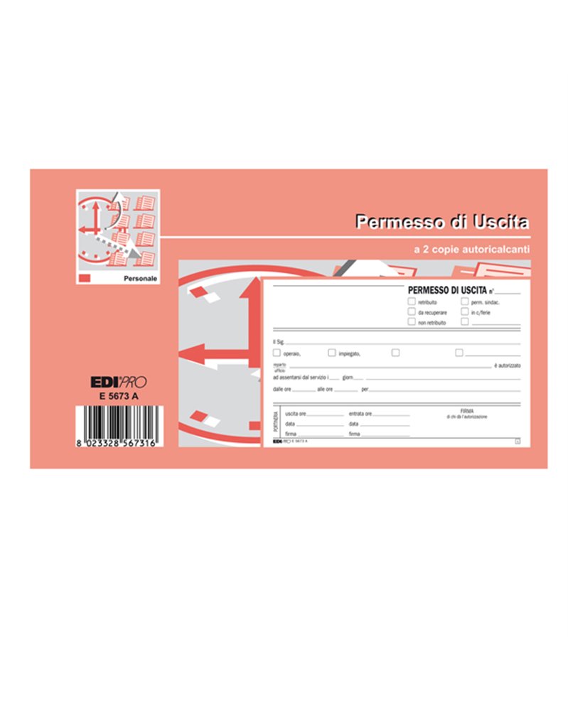 BLOCCO PERMESSO USCITA 50/50 FOGLI AUTORIC. 9,9X17CM E5673A
