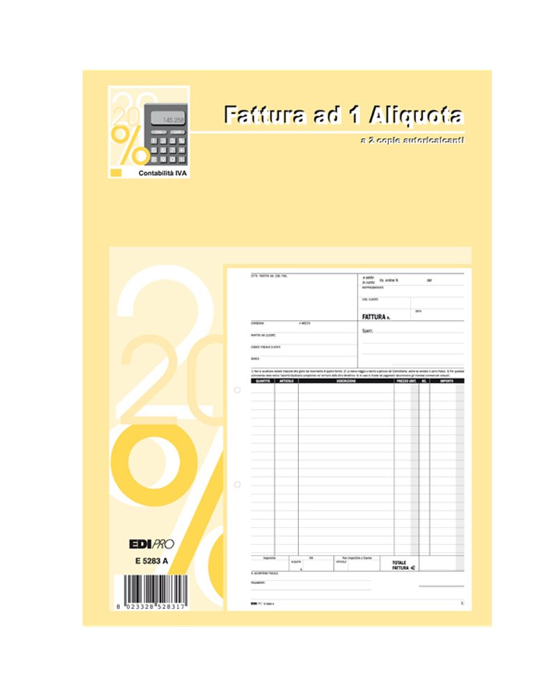BLOCCO FATTURE 1 ALIQUOTA IVA 50/50 FOGLI AUTORIC. 29,7X21 E5283A