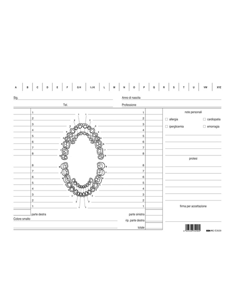 100 SCHEDE PER DENTISTI 17X24CM VERDE E3529 EDIPRO