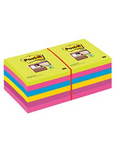 BLOCCO 90foglietti Post-itÂ® Super Sticky 76x76mm ULTRACOLOR 654-12SSUCC