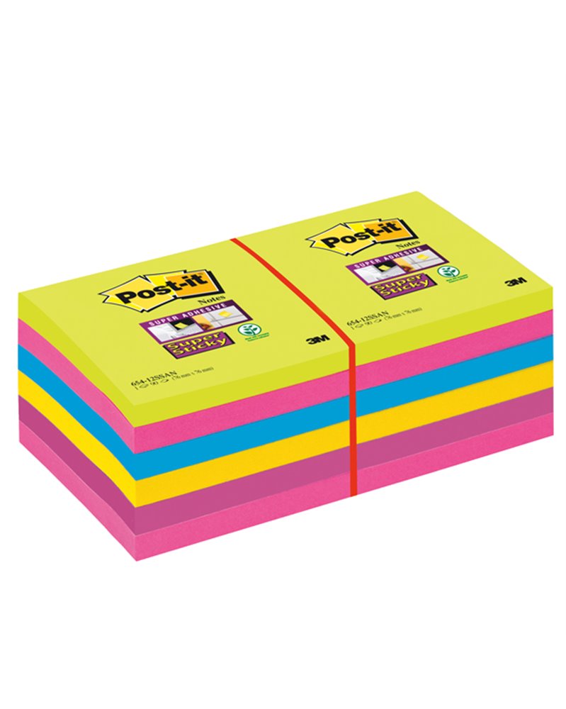 BLOCCO 90foglietti Post-itÂ® Super Sticky 76x76mm ULTRACOLOR 654-12SSUCC