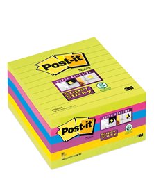 BLOCCO 90foglietti Post-itÂ® Super Sticky 100x100mm righe ULTRACOLOR 675-6SUCC