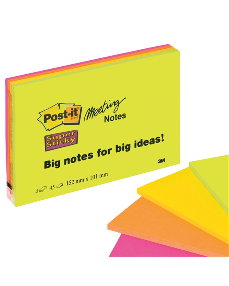 BLOCCO 45foglietti Post-itÂ® Super Sticky 101x152mm MEETING NOTE NEON 6445-SSP