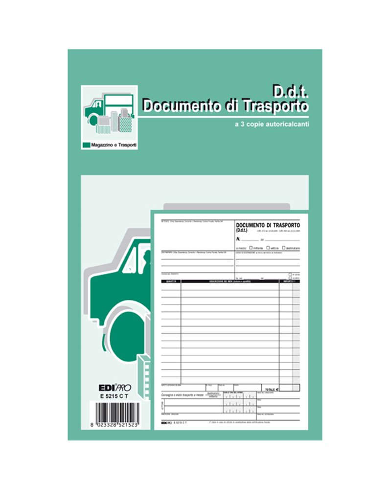 BLOCCO DDT 23X14,8CM 33fg 3 copie AUTORIC. E5215CT