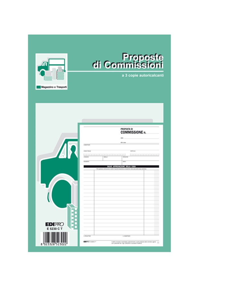 BLOCCO COPIA COMMISSIONI 23X15cm 33fg 3 copie autoric. E5230CT EDIPRO