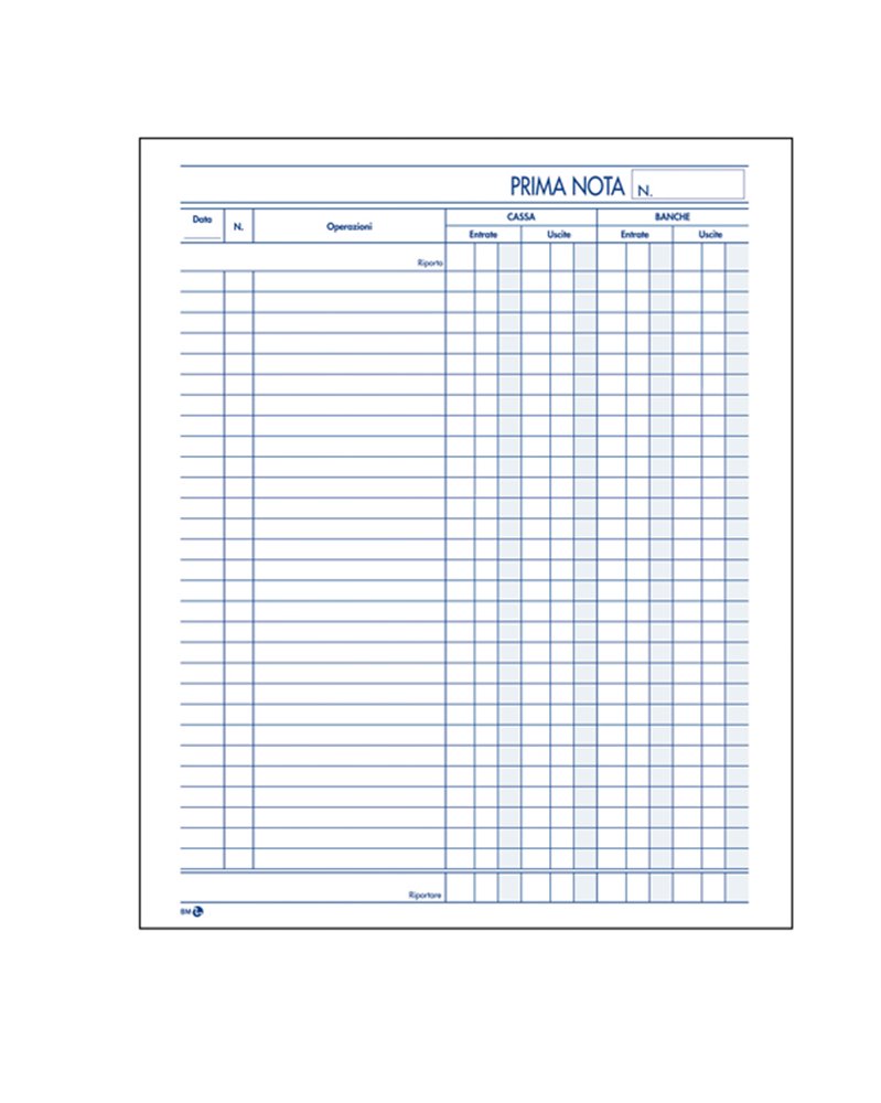 BLOCCO PRIMA NOTA CASSA 22x28cm 50fgx 2copie ric. BM