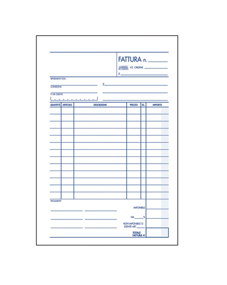 BLOCCO FATTURA 1 ALIQUOTA 150x225mm 35fgx3copie ric BM