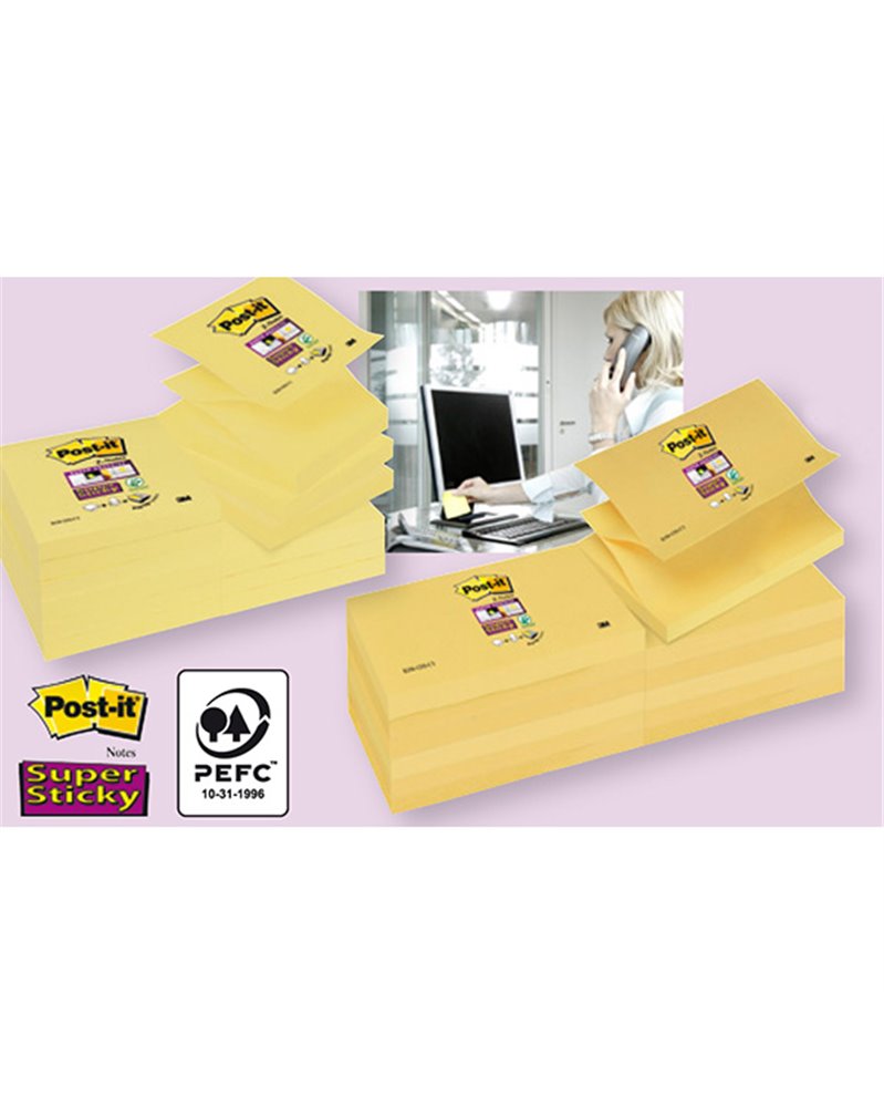 BLOCCO 90foglietti Post-itÂ® Super Sticky Z-Notes Canaryâ„¢76x76mm R330-123SS-CY