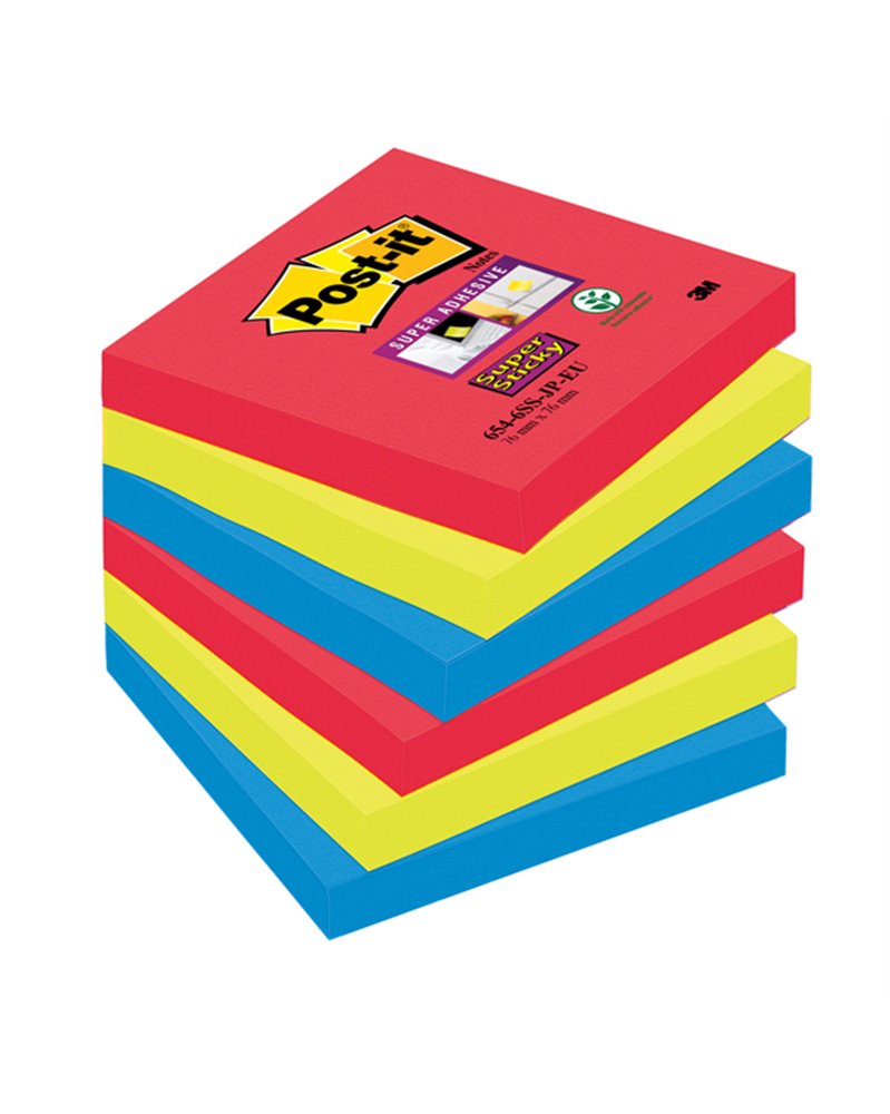 BLOCCO 90foglietti Post-itÂ® Super Sticky 76x76mm 654-6SS-JP BORA BORA