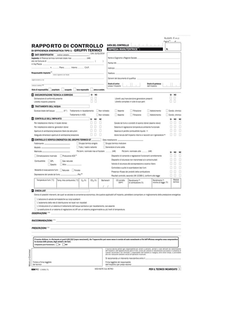 25 RAPPORTI di CONTROLLO EFFICIENZA ENERG.T1 gruppi term.31x21cm snap3c. E9091T1