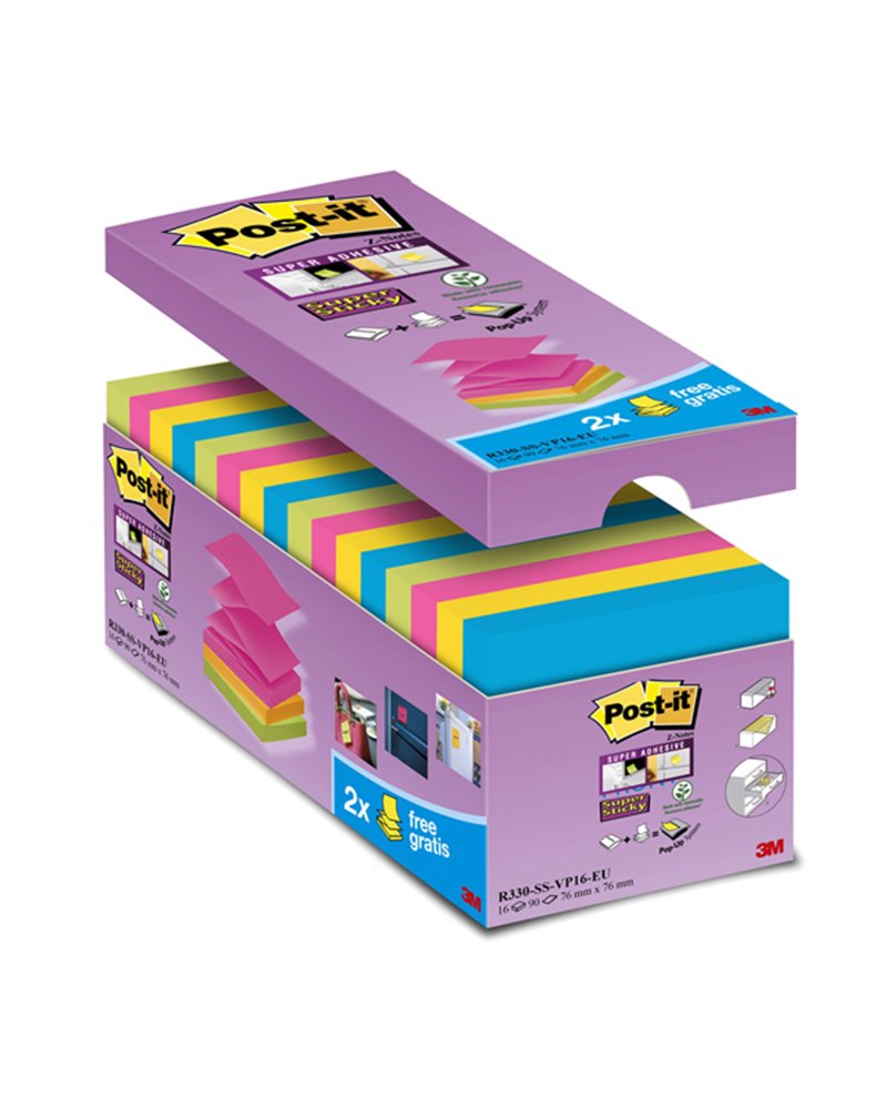 VALUE PACK 16 BLOCCO 90fg Post-itÂ® Super Sticky Z-notes 76X76MM R-330-SS-VP16