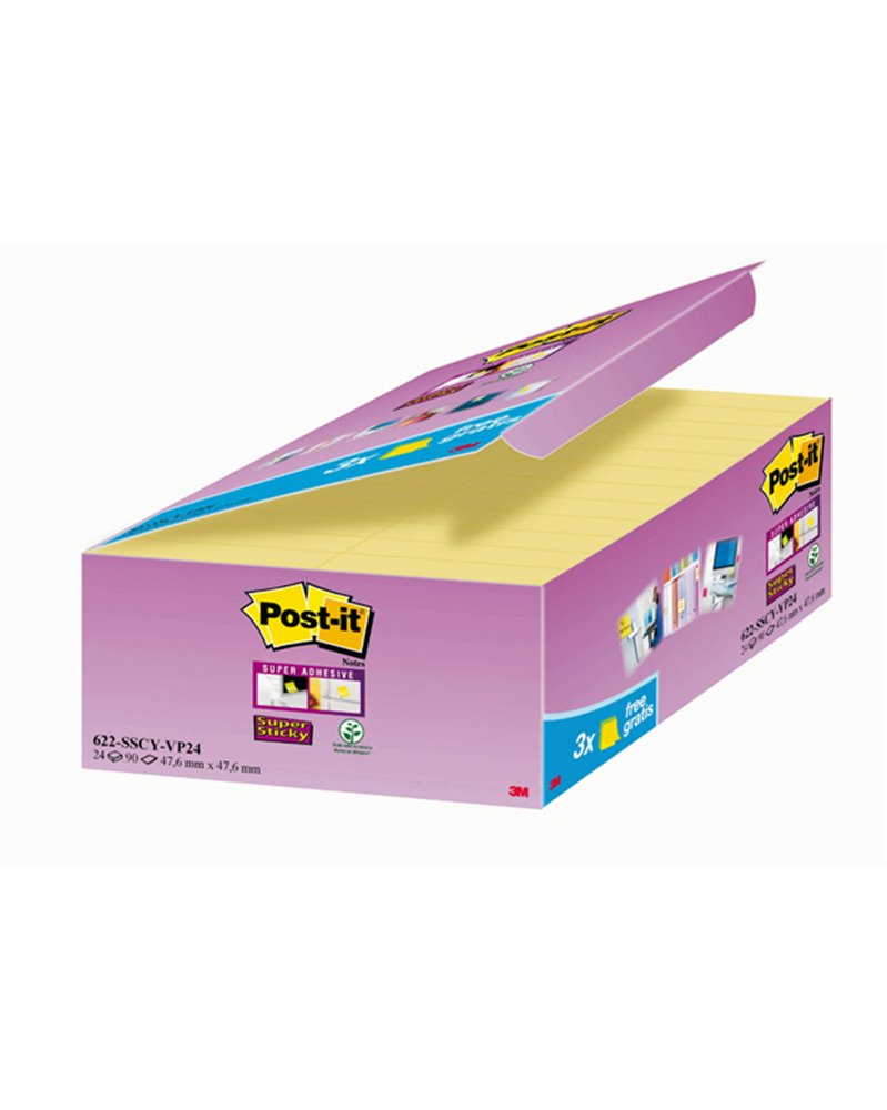 VALUE PACK 21+3 BLOCCO 90fg Post-itÂ® Super Sticky Giallo Canaryâ„¢ 47.6x47.6mm