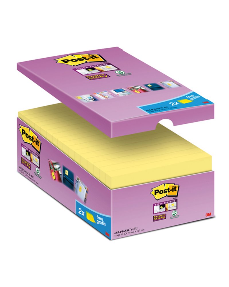 VALUE PACK 14+2 BLOCCO 90fg Post-itÂ® Super Sticky Giallo Canaryâ„¢ 76x127mm