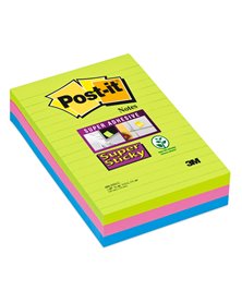 BLOCCO 90foglietti Post-itÂ® Super Sticky RIGHE 101x152mm 660-3SSUC COLORI ULTRA