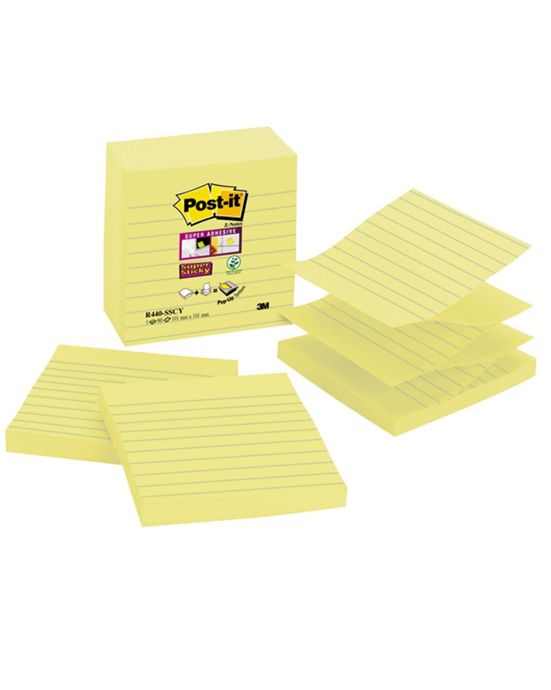 RICARICA 90foglietti Post-itÂ® Super Sticky 101x101mm righe R440-SSCY GIALLO C