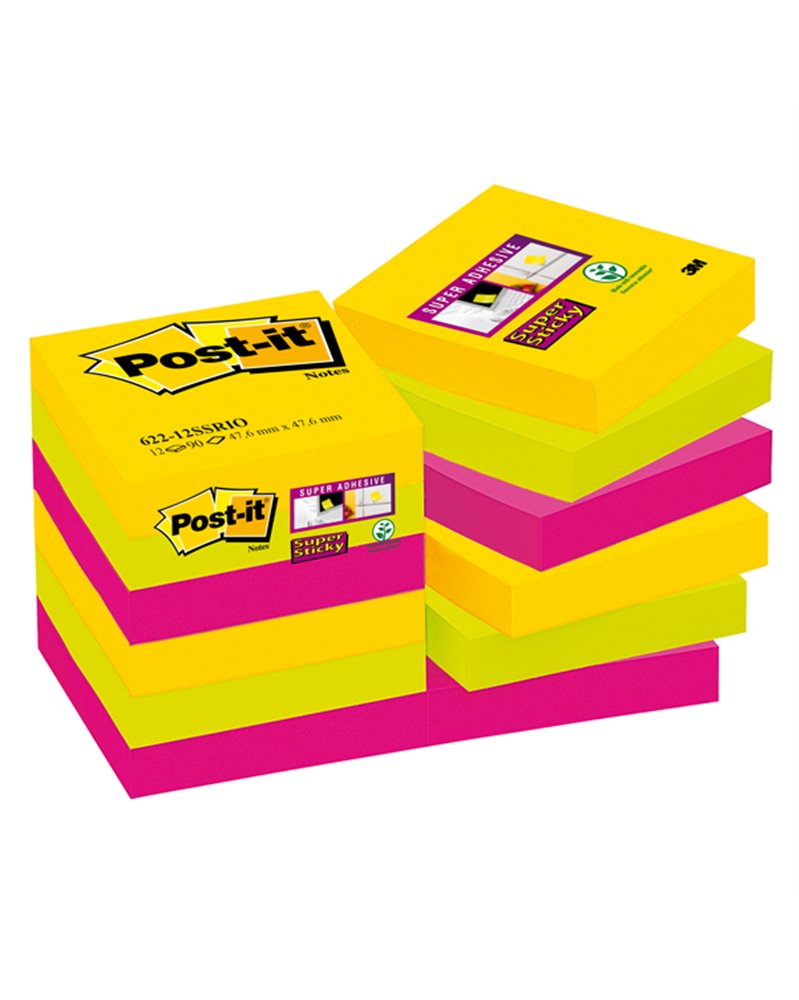 BLOCCO 90foglietti Post-itÂ® Super Sticky 47,6x47,6mm 622-12SS-RIO-EU RIO DE J