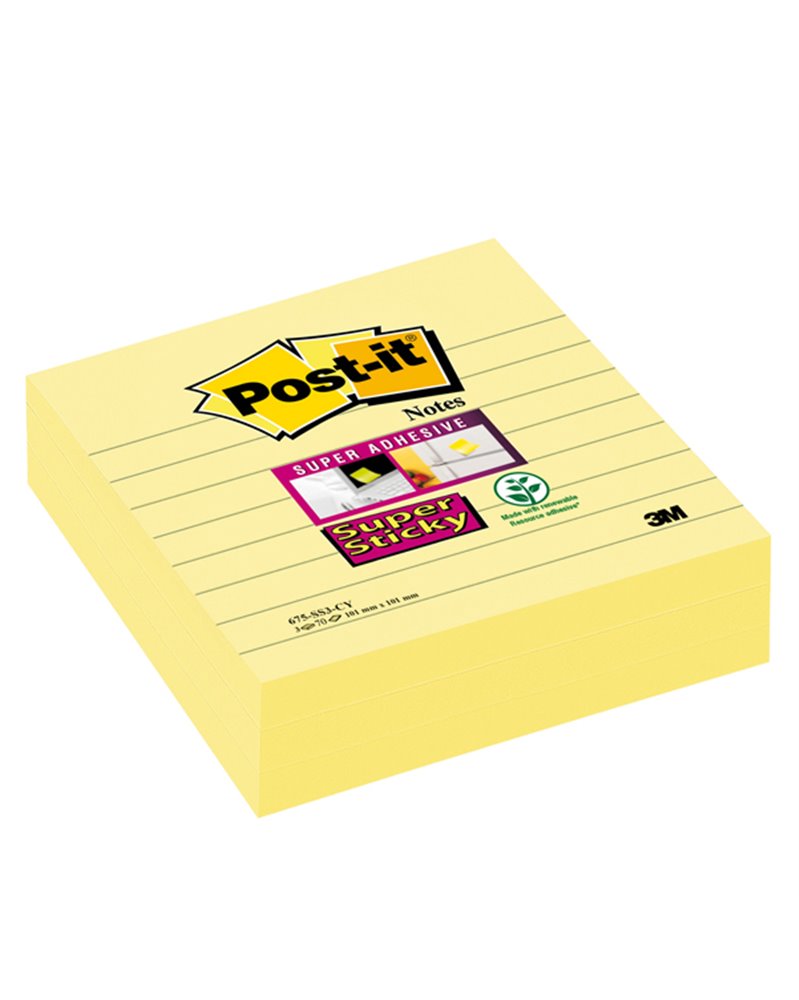 BLOCCO 70fg Post-itÂ® Giallo Canaryâ„¢ 101x101mm A RIGHE f.to XL 675-SS3CY-EU