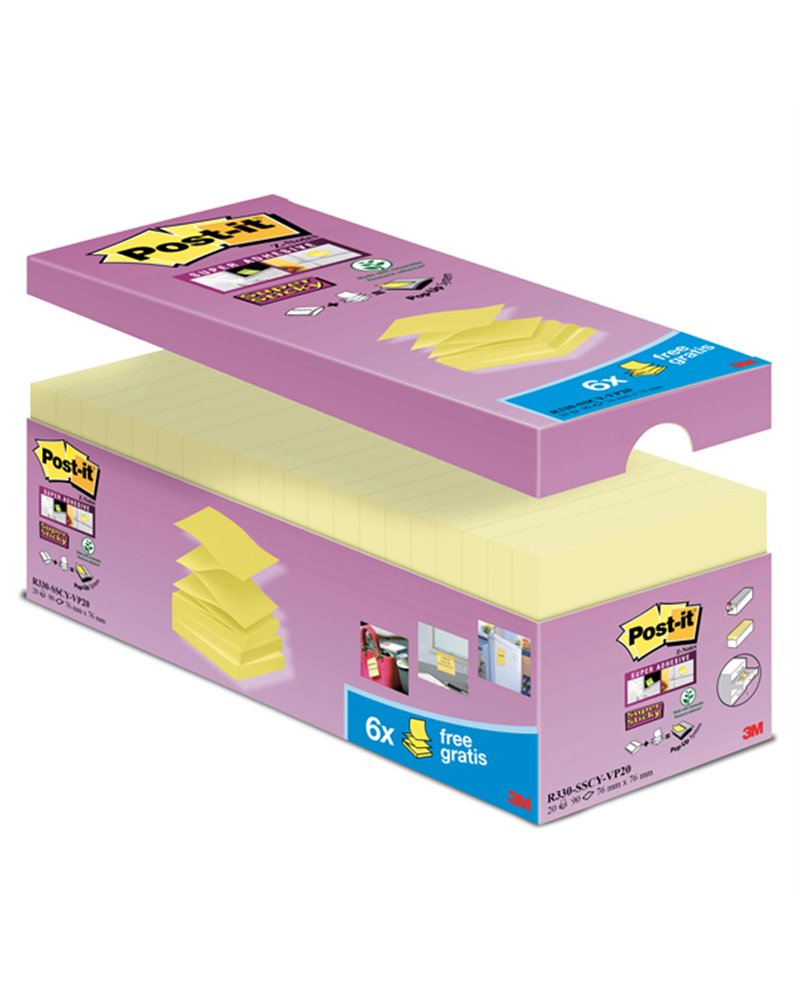 VALUE PACK 20 BLOCCH 90fg Post-itÂ® Super Sticky Z-notes 76X76MM R-330-SSCY-VP20