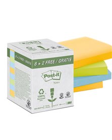 VALUE PACK 10 BLOCCO 100fg Post-itÂ® CARTA RICICLATA COL. ASS. 76X76MM 654-RCP10