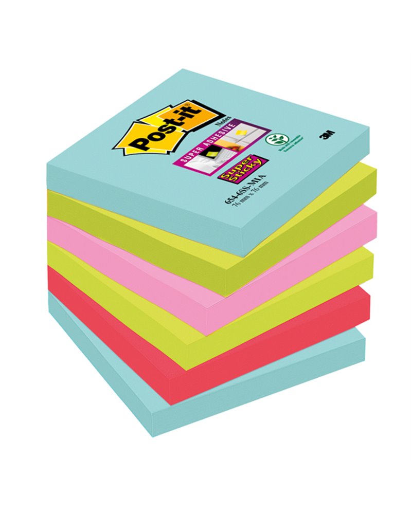 BLOCCO 90foglietti Post-it® Super Sticky 76x76mm 654-6SS-MIA COLORI MIAMI BLOCCO 90foglietti Post-it® Super Sticky 76x76mm 654-6SS-MIA COLORI MIAMI