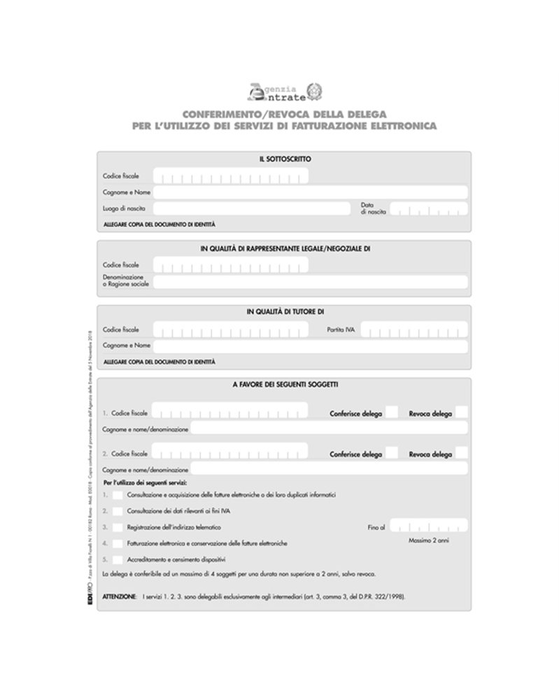 Modulo per conferimento/revoca deleghe fatt.elet. 29,7x21cm E0018 Edipro