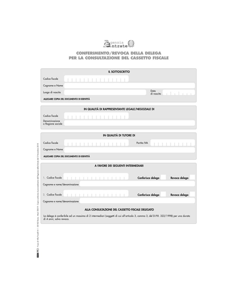 Modulo per conferimento/revoca deleghe cass.fisc. 29,7x21cm E0019 Edipro
