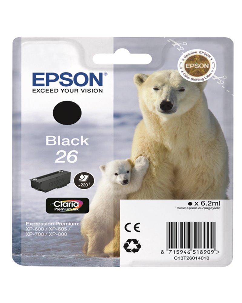 CARTUCCIA NERO EPSON CLARIA PREMIUM SERIE 26/ORSO POLARE IN BLISTER RS