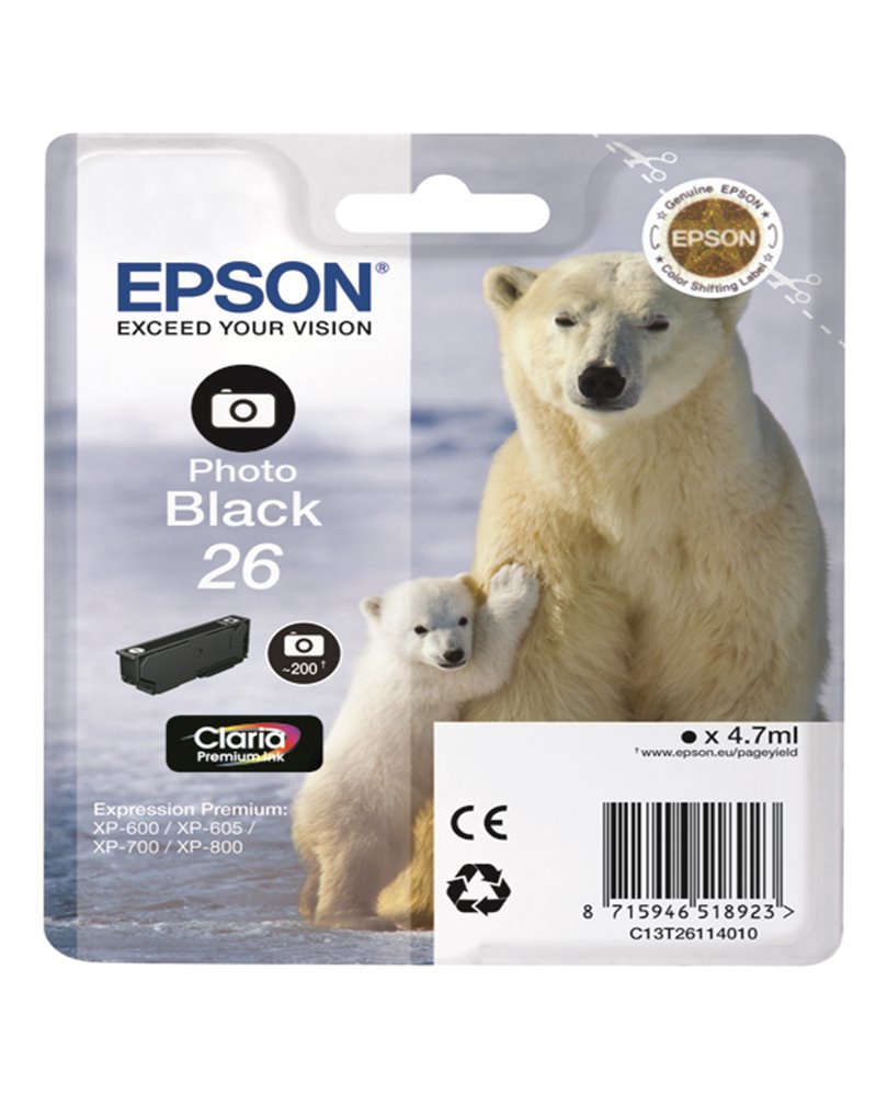 CARTUCCIA NERO-FOTO EPSON CLARIA PREMIUM SERIE 26/ORSO POLARE IN BLISTER RS