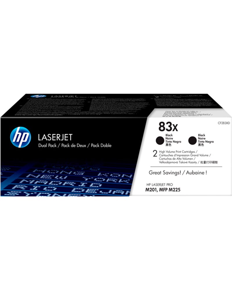 CONFEZIONE DA 2 CARTUCCE TONER NERO ALTA CAPACITA' HP83X