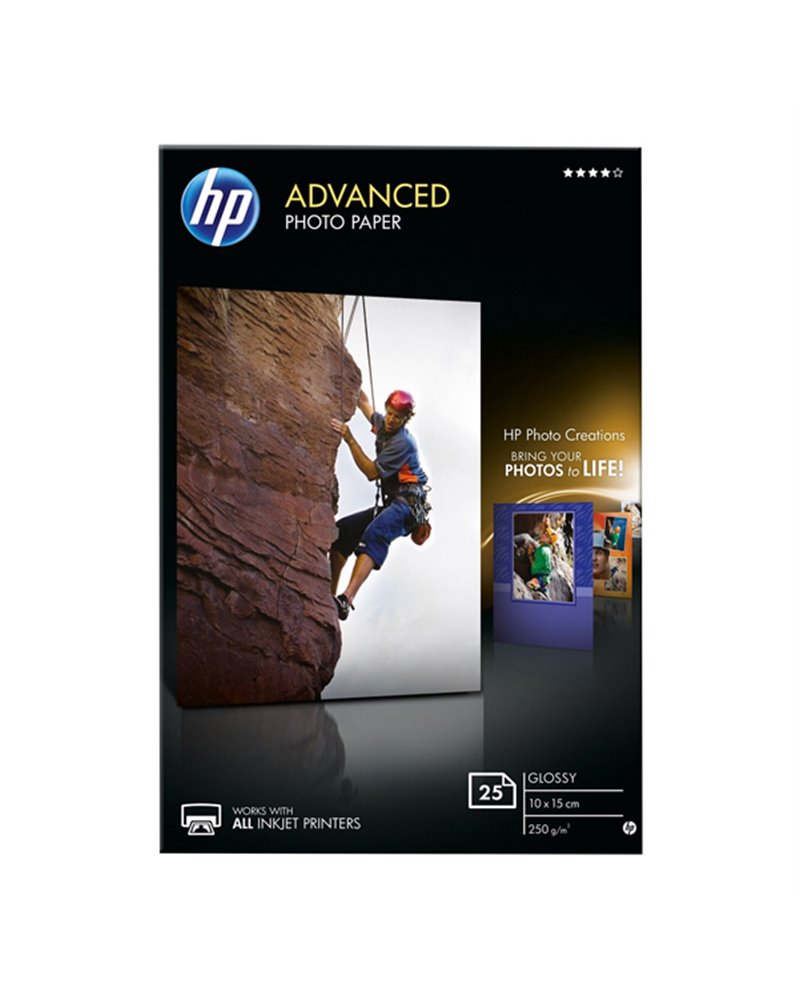 RISMA 25 FG CARTA HP ADVANCED GLOSSY PHOTO PAPER 250 G/MÂ²-10 X 15 CM BORDERLESS