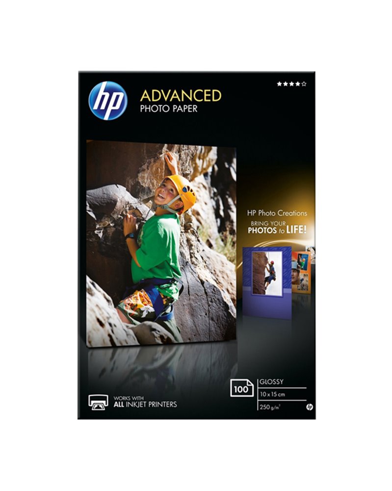 RISMA 100 FG CARTA HP ADVANCED GLOSSY PHOTO PAPER 250 G/MÂ²-10 X 15 CM BORDERLESS