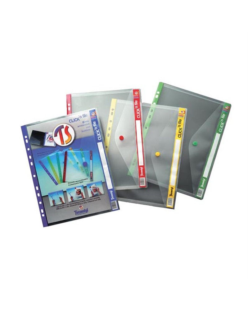 5 BUSTE FORATE C/BOTTONE CLICK'N FILE VERDE AR22 TECNOSTYL