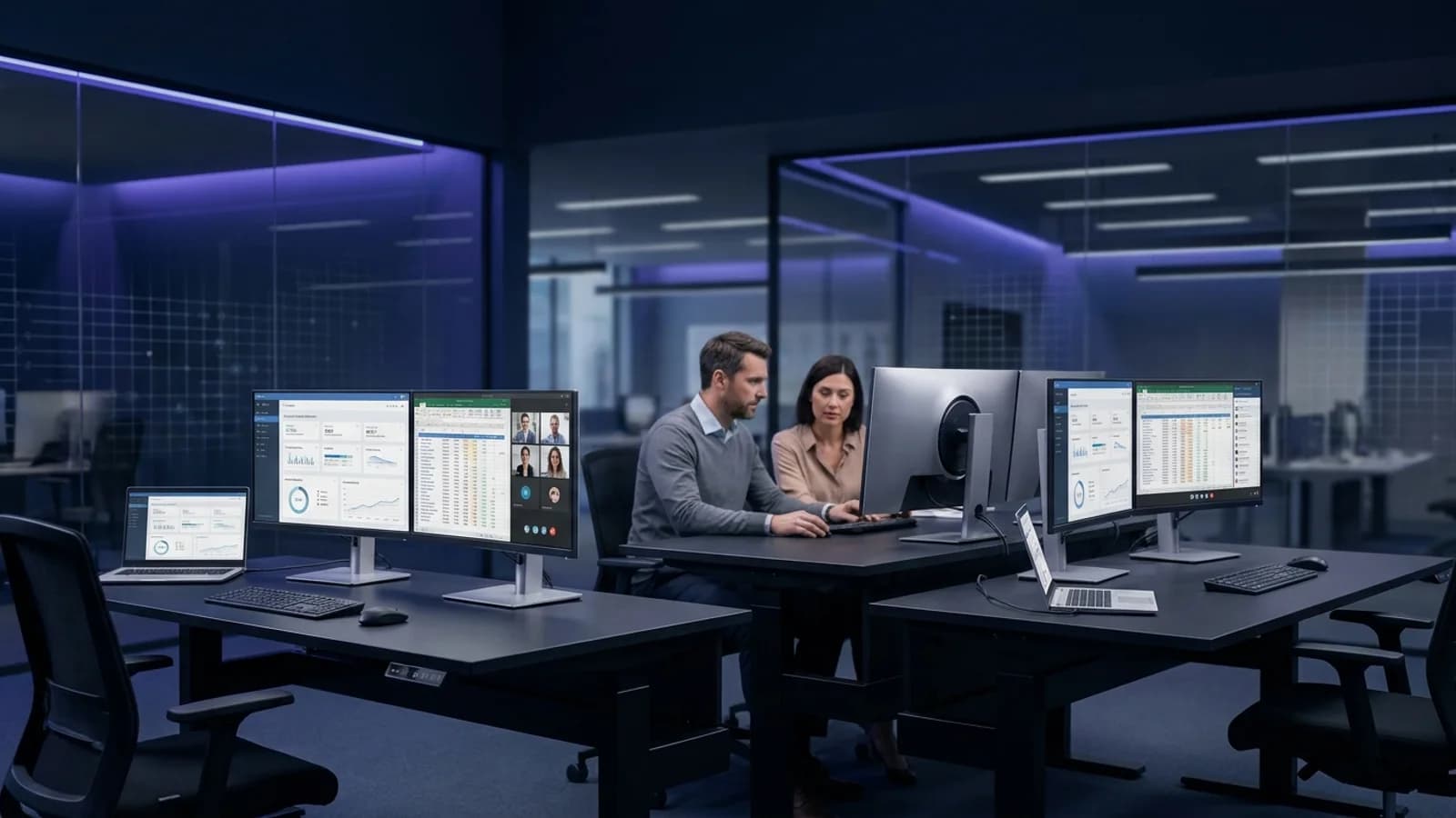 Postazioni di lavoro PC e notebook in ufficio