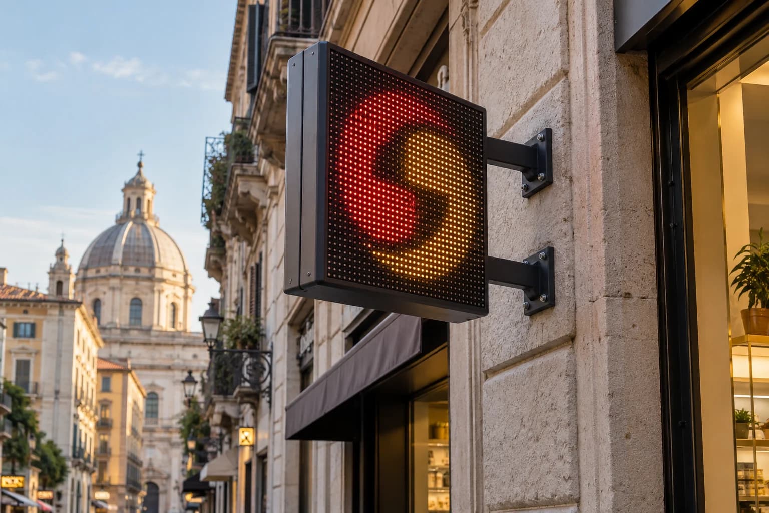 Insegne LED: a bandiera, ambientazione illustrativa