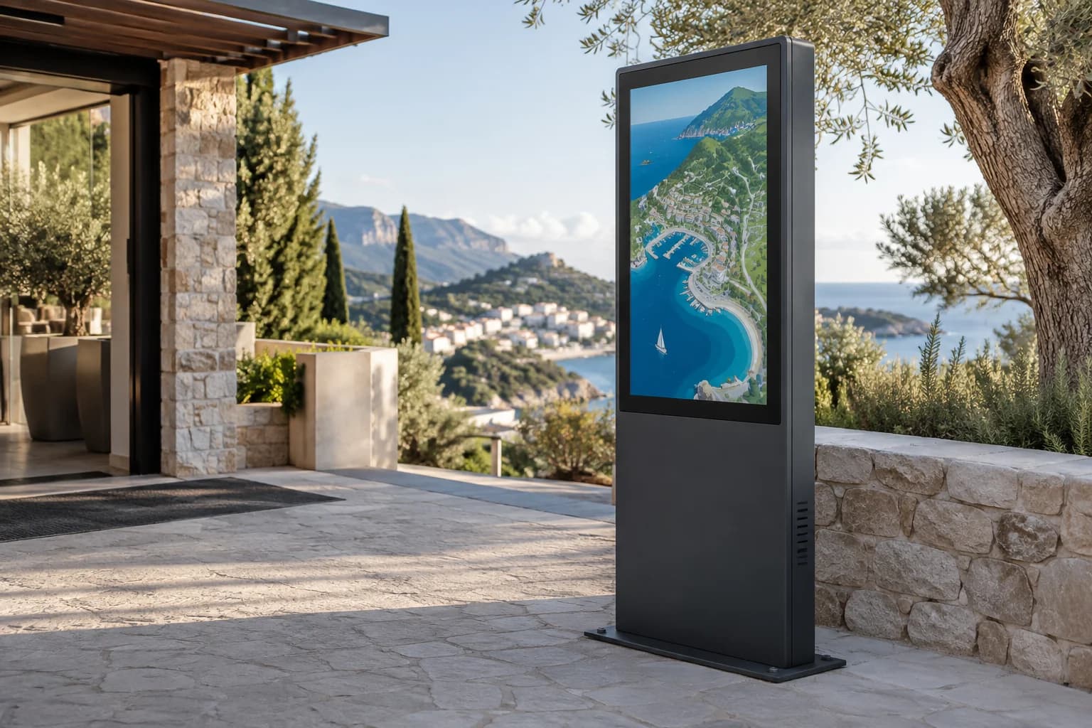 Monitor da esterno: totem outdoor, ambientazione illustrativa