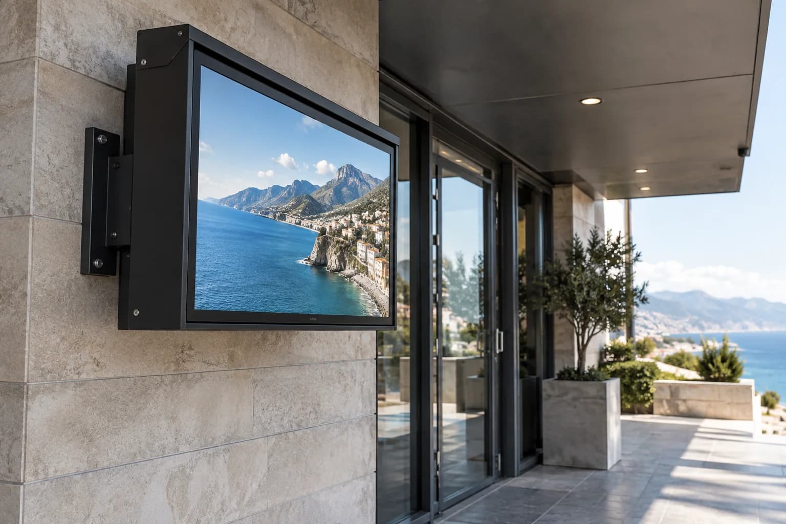 Monitor da esterno: installazione a parete, ambientazione illustrativa