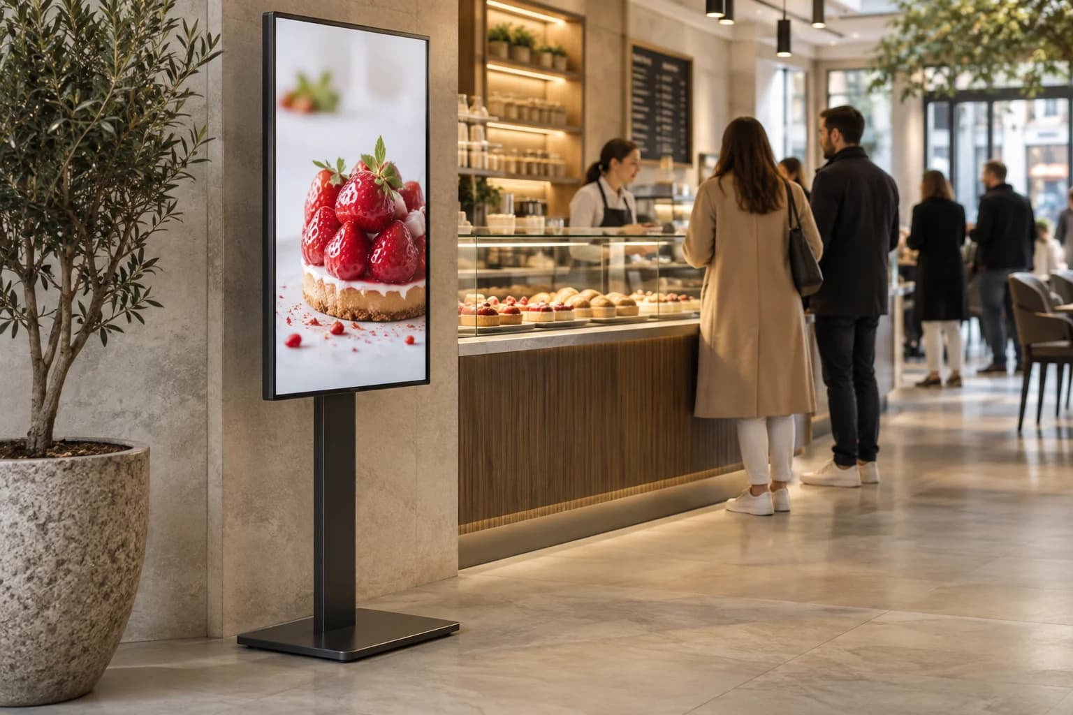 Monitor per menu: promozioni verticali, ambientazione illustrativa
