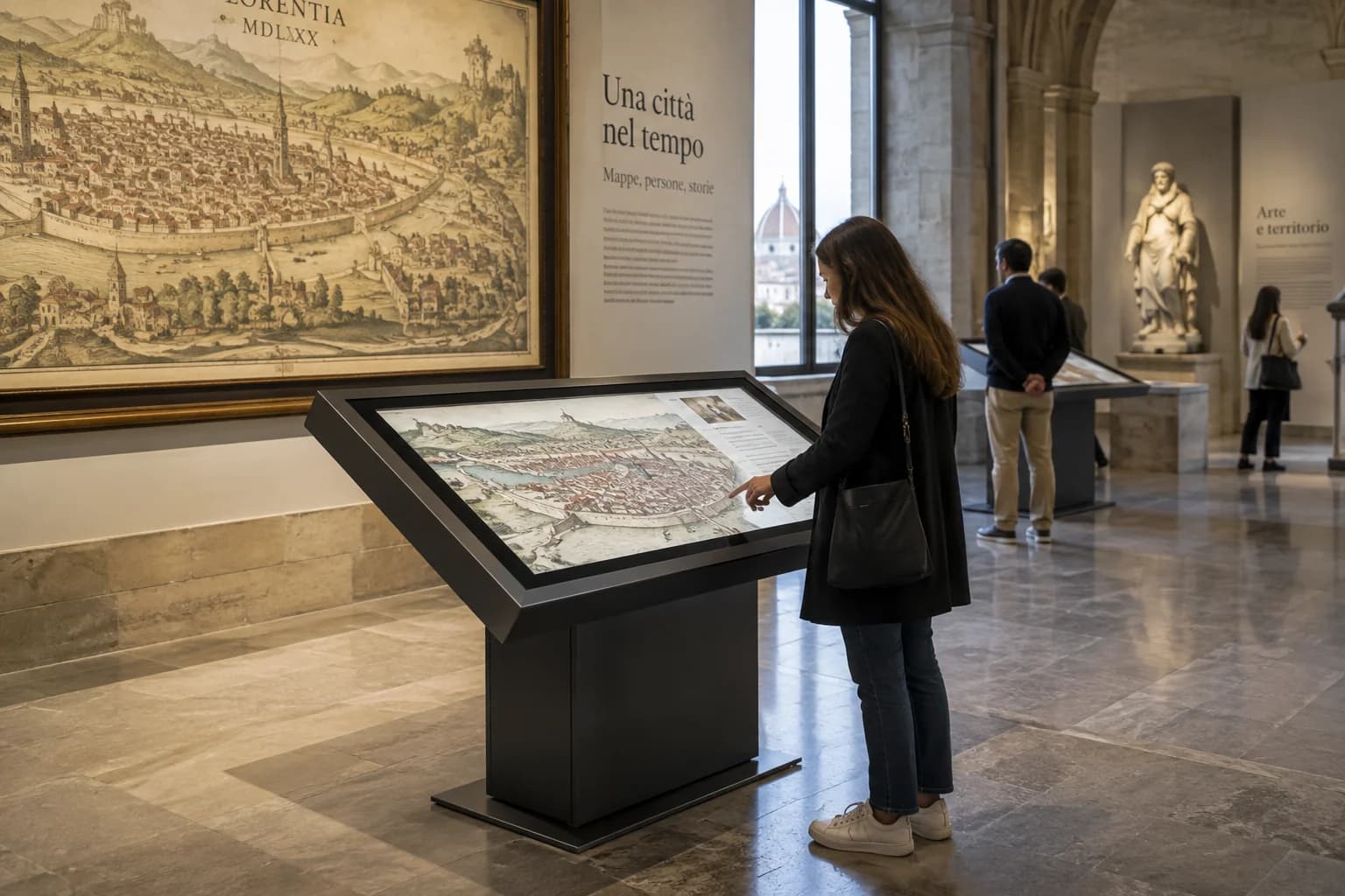 Monitor per musei: consultazione interattiva, ambientazione illustrativa