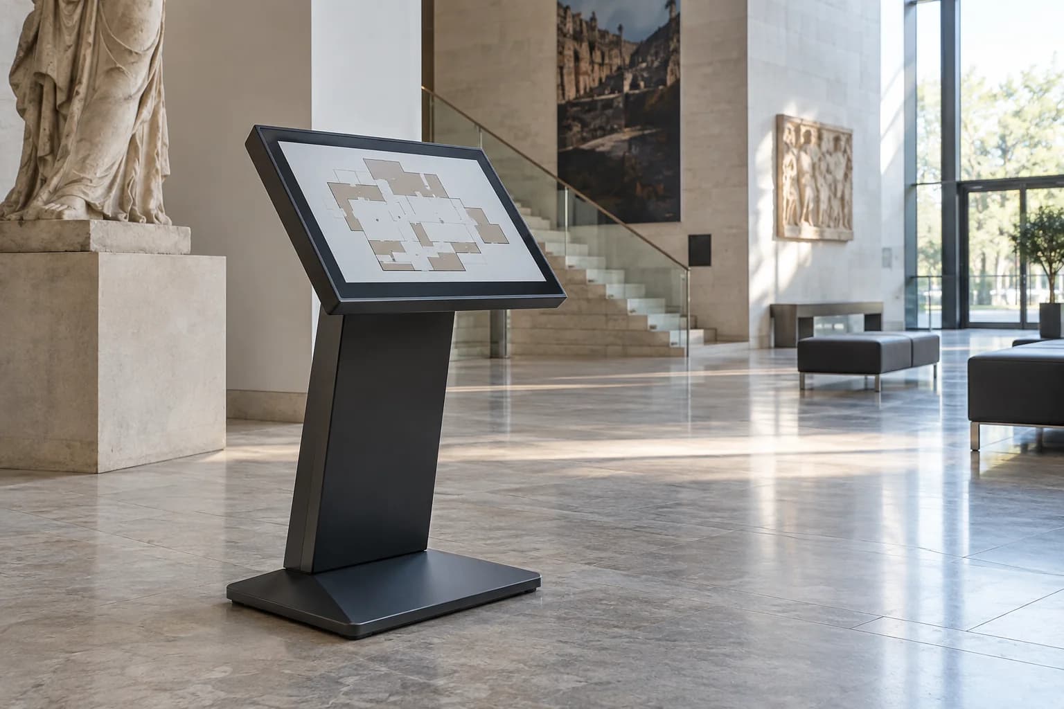 Totem multimediali: interattivo a leggio, ambientazione illustrativa