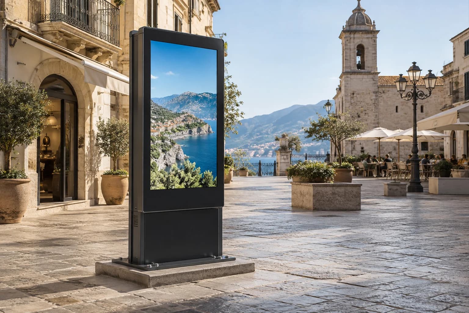 Totem multimediali: per spazi esterni, ambientazione illustrativa
