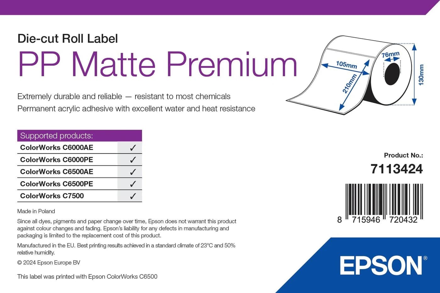 Epson PP Matte Label Premium 105 x 210 mm, 259 etichette