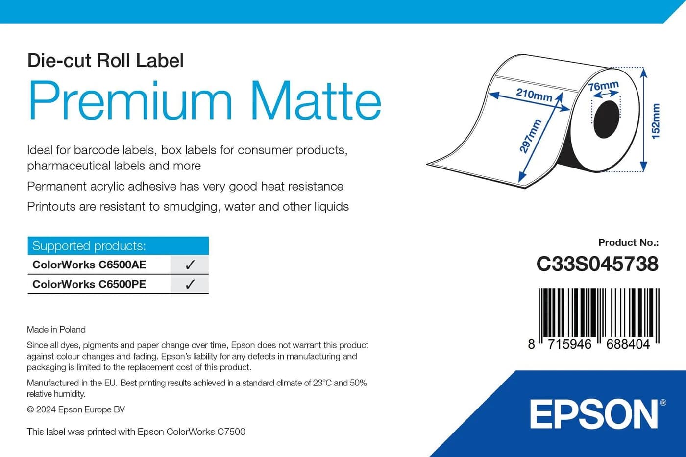 Epson Premium Matte Label 210 x 297 mm, 200 etichette