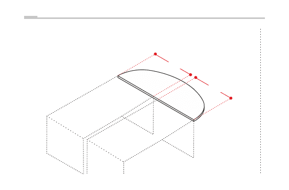 EIDOS PRO PIANO TERMINALE CURVO PER SCRIVANIE DOPPIE SPESSORE mm.3 - P.40xH.3xL.126 cm.