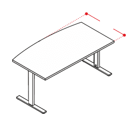 EIDOS PRO SCRIVANIA SAGOMATA LATO FRONTALE SAGOMATO STRUTTURA GAMBE METALLICHE FISSE - P.90xH.75xL.160 cm.